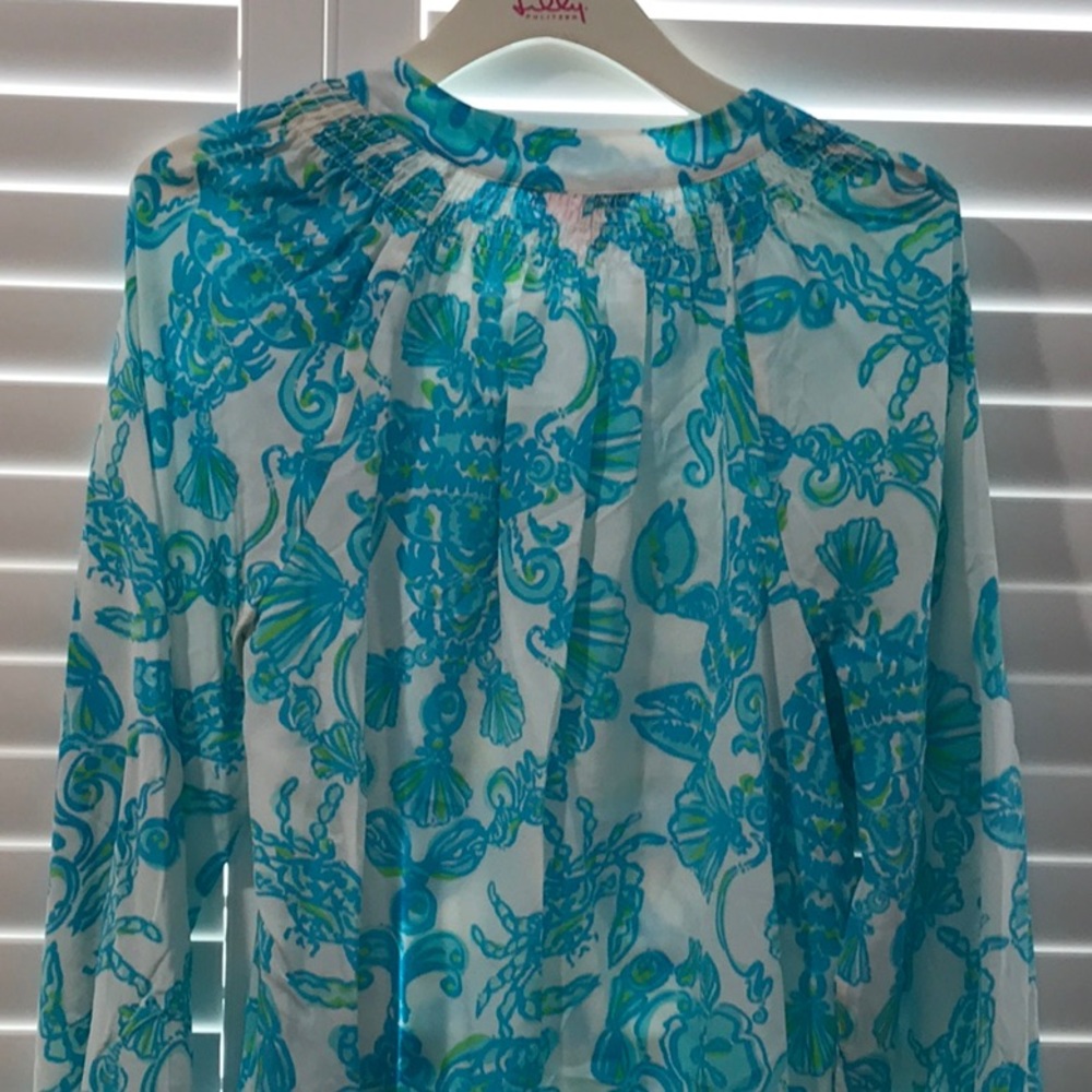 LILLY PULITZER ELSA CRABBY DAY BLUE WHITE SILK TOP - Picture 7 of 7